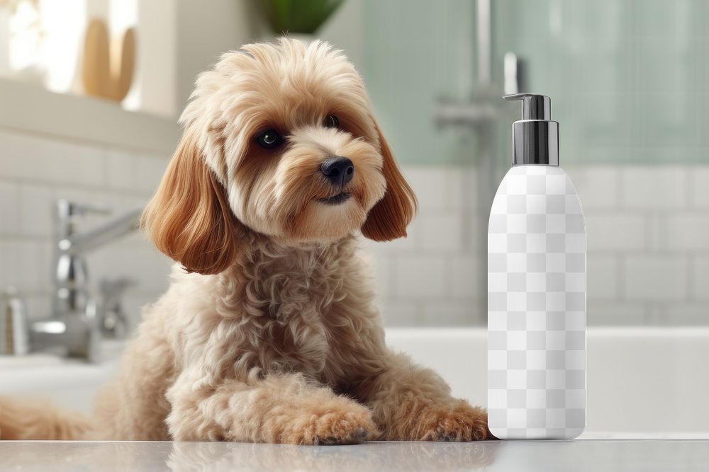 Pet shampoo bottle png mockup, transparent design