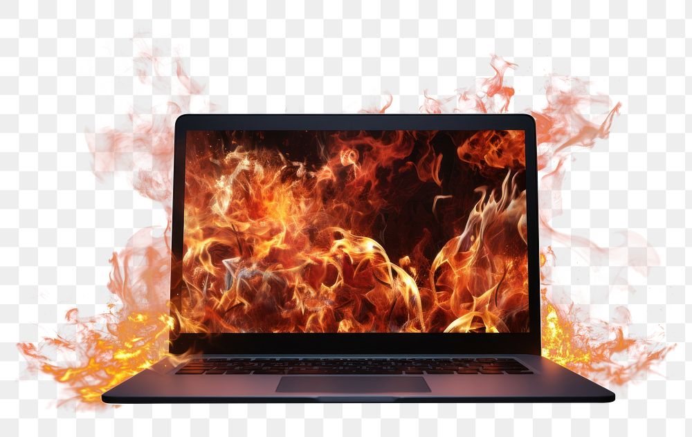 PNG Computer computer fire bonfire. AI generated Image by rawpixel.