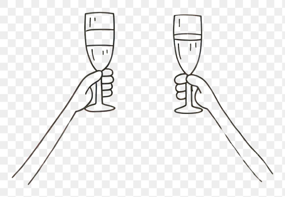 PNG  Bulkiness 2 hand toasting glasses drawing sketch line. AI generated Image by rawpixel.