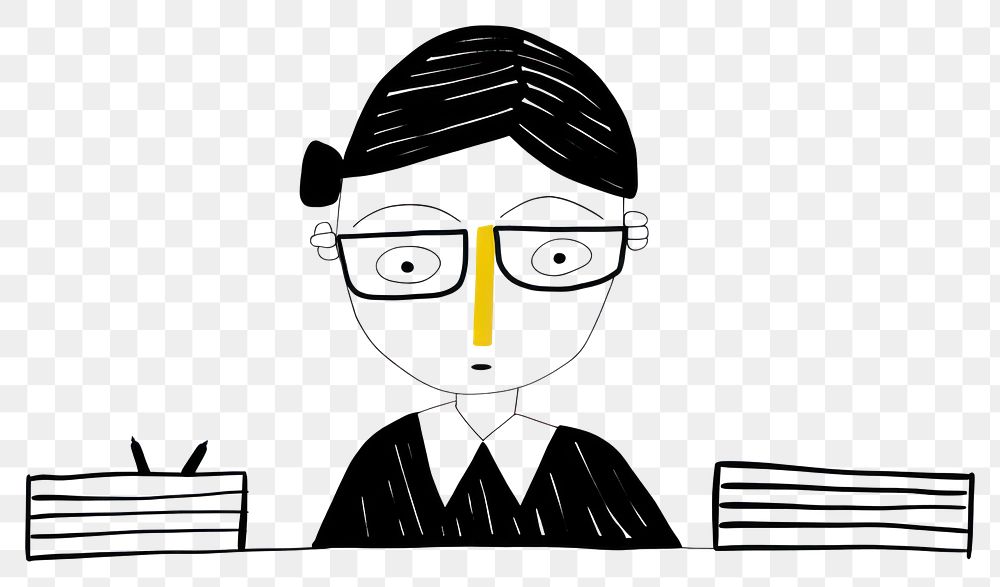 PNG  Minimal illustration of business woman wear glasses drawing sketch black. AI generated Image by rawpixel.