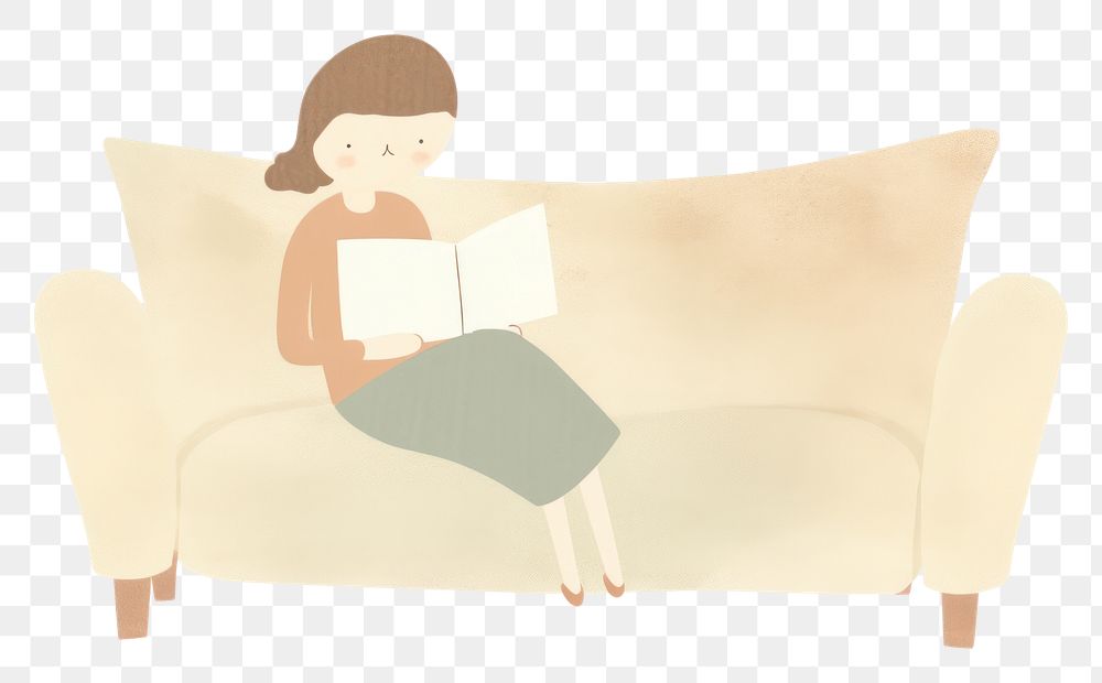 PNG Girl character reading book furniture armchair cushion. AI generated Image by rawpixel.