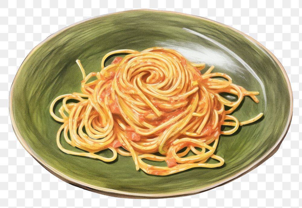 PNG Spaghetti on dish noodle pasta plate. AI generated Image by rawpixel.