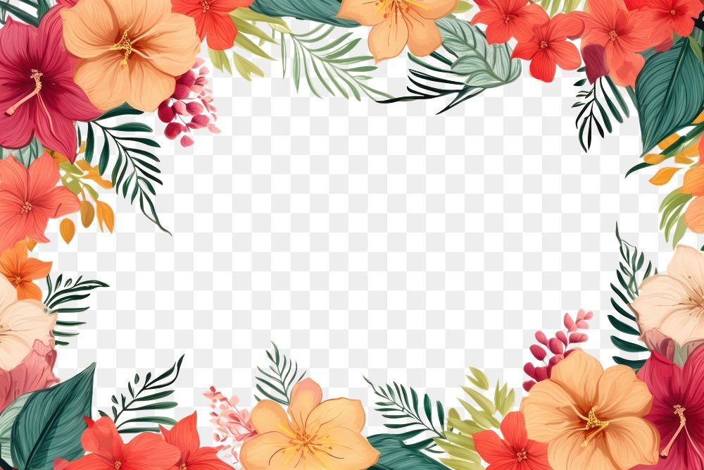 PNG  Tropical plants and flowers backgrounds hibiscus pattern. AI generated Image by rawpixel.