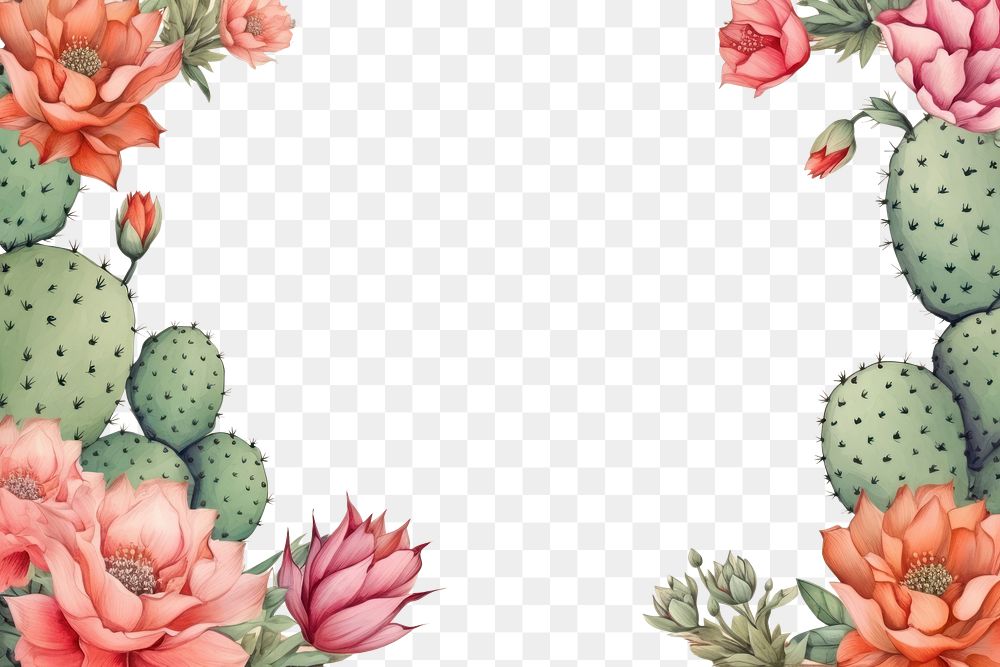 PNG  Cactus with flower backgrounds pattern plant. AI generated Image by rawpixel.