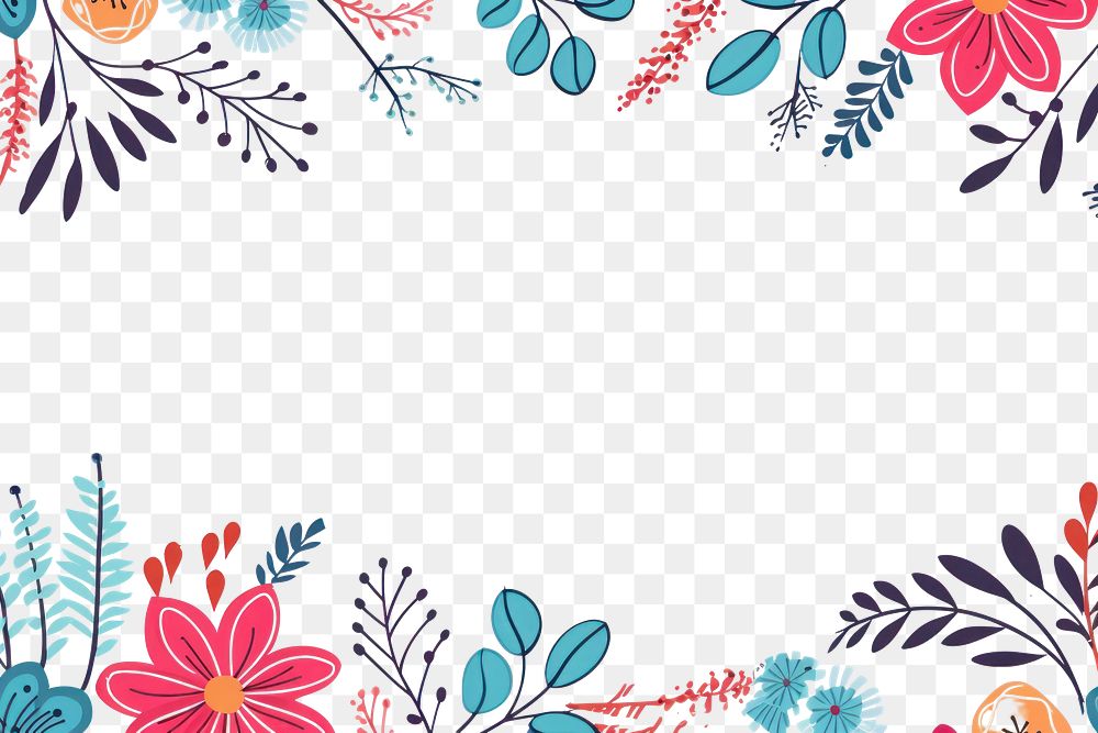 PNG  Colorful simple flower and leaves bold line doodle backgrounds pattern creativity. AI generated Image by rawpixel.