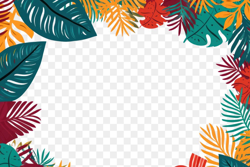PNG  Colorful simple tropica leaves bold line doodle backgrounds tropics pattern. AI generated Image by rawpixel.