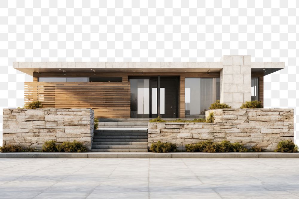 PNG  Modern stone house architecture building courtyard. AI generated Image by rawpixel.