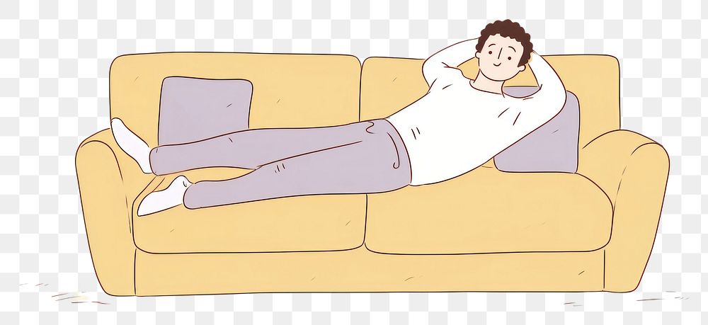 PNG Man chilling in a sofa furniture sleeping drawing. AI generated Image by rawpixel.
