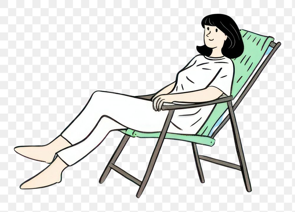 PNG Women chilling on the beach chair furniture sitting drawing. AI generated Image by rawpixel.