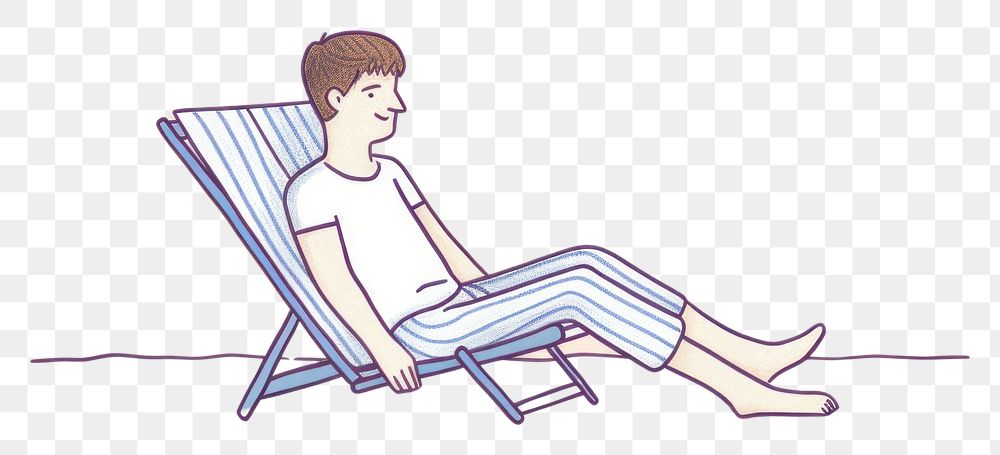 PNG Man chilling on the beach chair furniture drawing cartoon. AI generated Image by rawpixel.