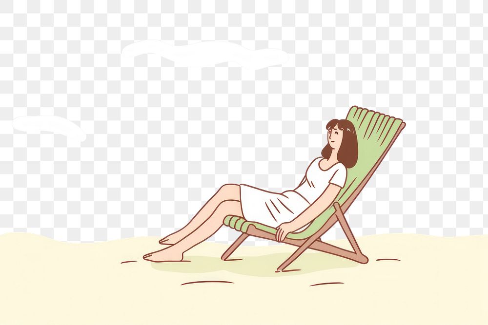 PNG Women chilling on the beach chair sunbathing furniture drawing. AI generated Image by rawpixel.