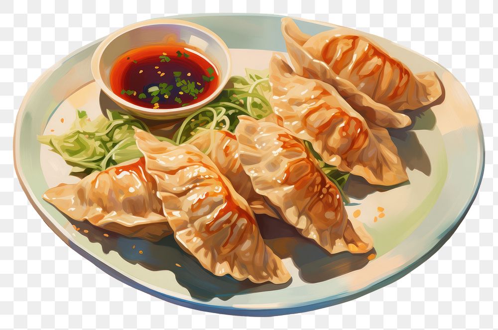 PNG Tray grilled of gyoza dumpling plate food. AI generated Image by rawpixel.