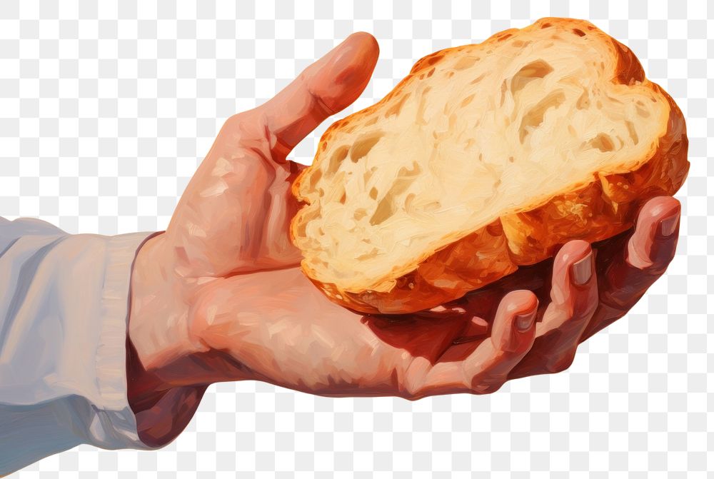 PNG Hand holding a slice of bread painting food freshness. AI generated Image by rawpixel.