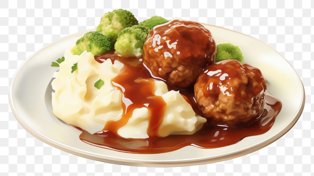 PNG Plate meat meatball food. AI generated Image by rawpixel.