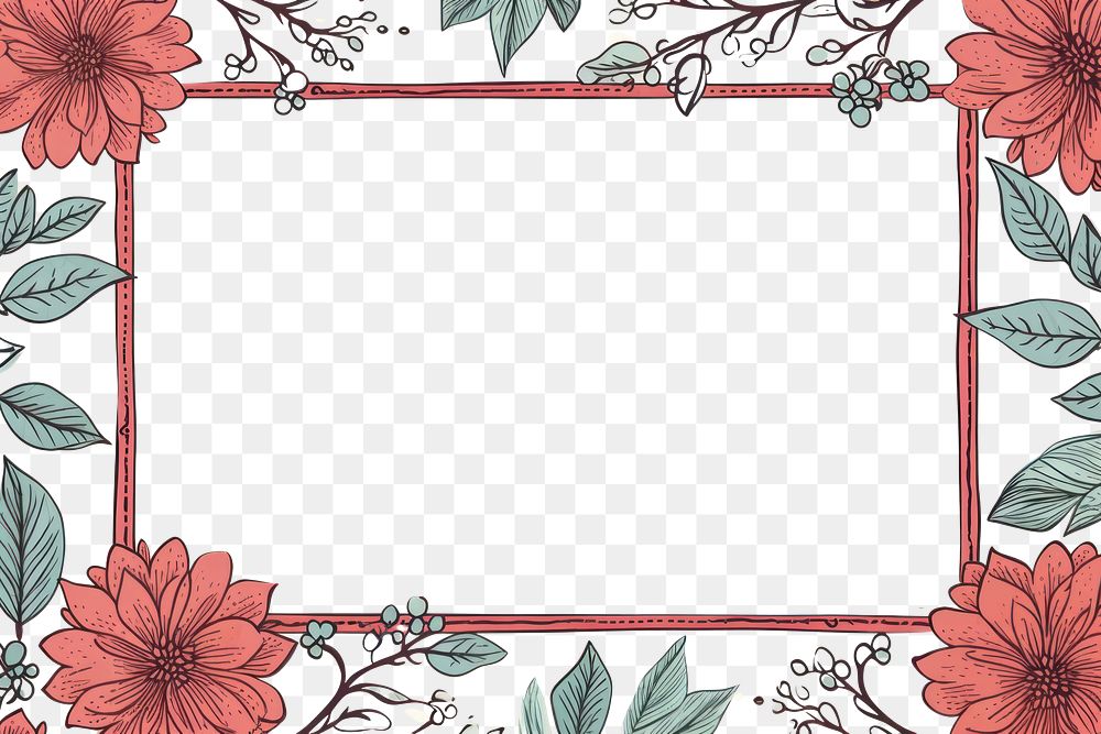 PNG  Simple flower and leaves bold line doodle backgrounds pattern plant. AI generated Image by rawpixel.