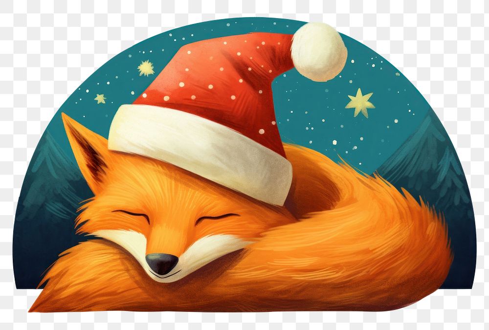 PNG  Fox sleeping on a pillow wearing santa hat mammal relaxation carnivora. AI generated Image by rawpixel.