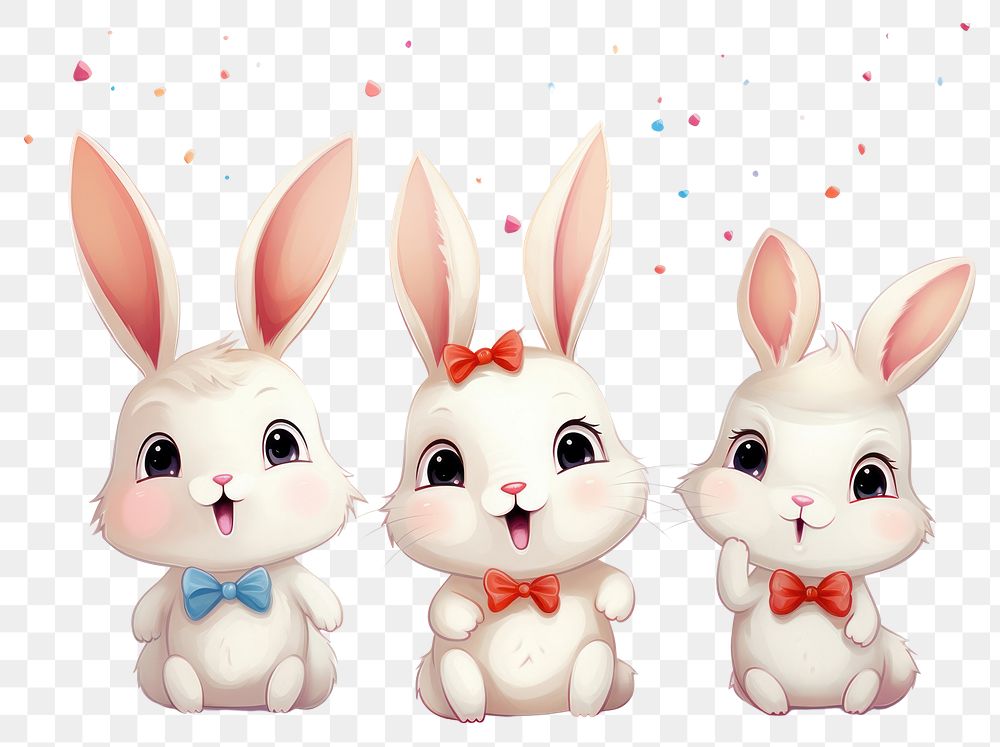 PNG Dancing rabbits family with birthday party hat cartoon mammal animal. AI generated Image by rawpixel.