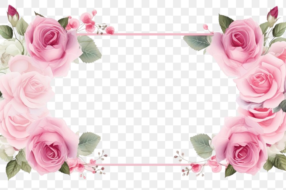 PNG Blank rectangle pink roses frame on white background flower plant inflorescence. AI generated Image by rawpixel.