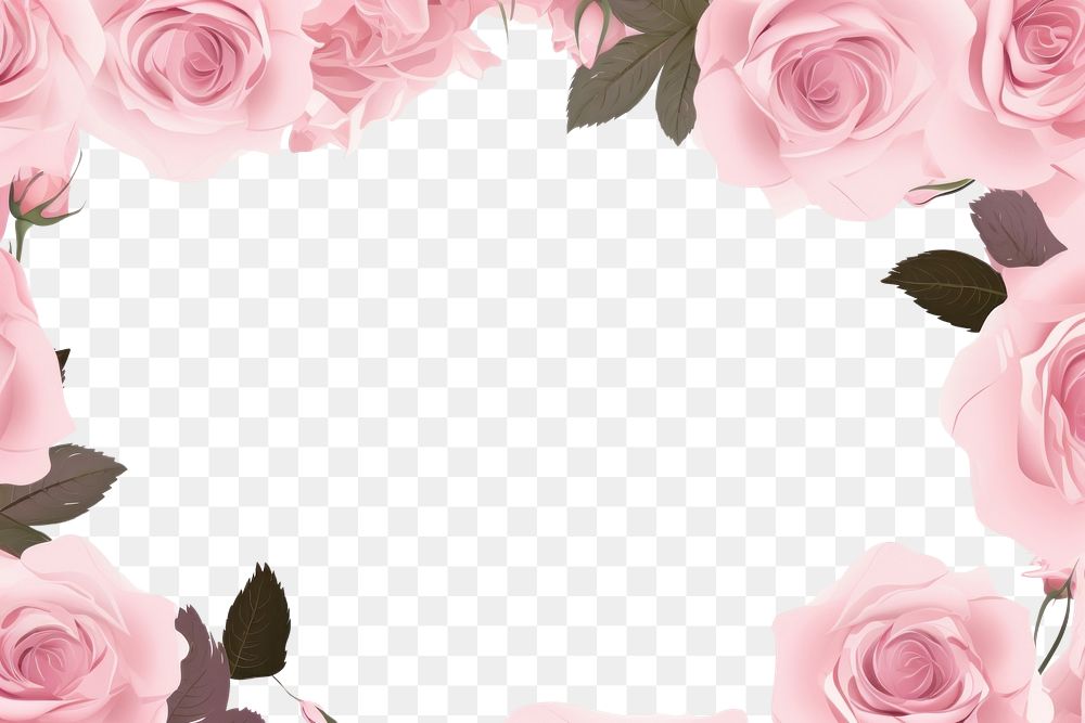 PNG Blank rectangle pink roses frame on white background backgrounds pattern flower. AI generated Image by rawpixel.
