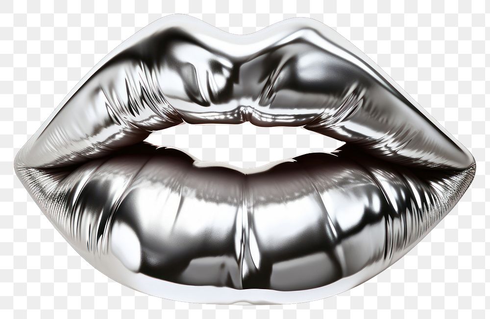 PNG Lips silver shiny monochrome