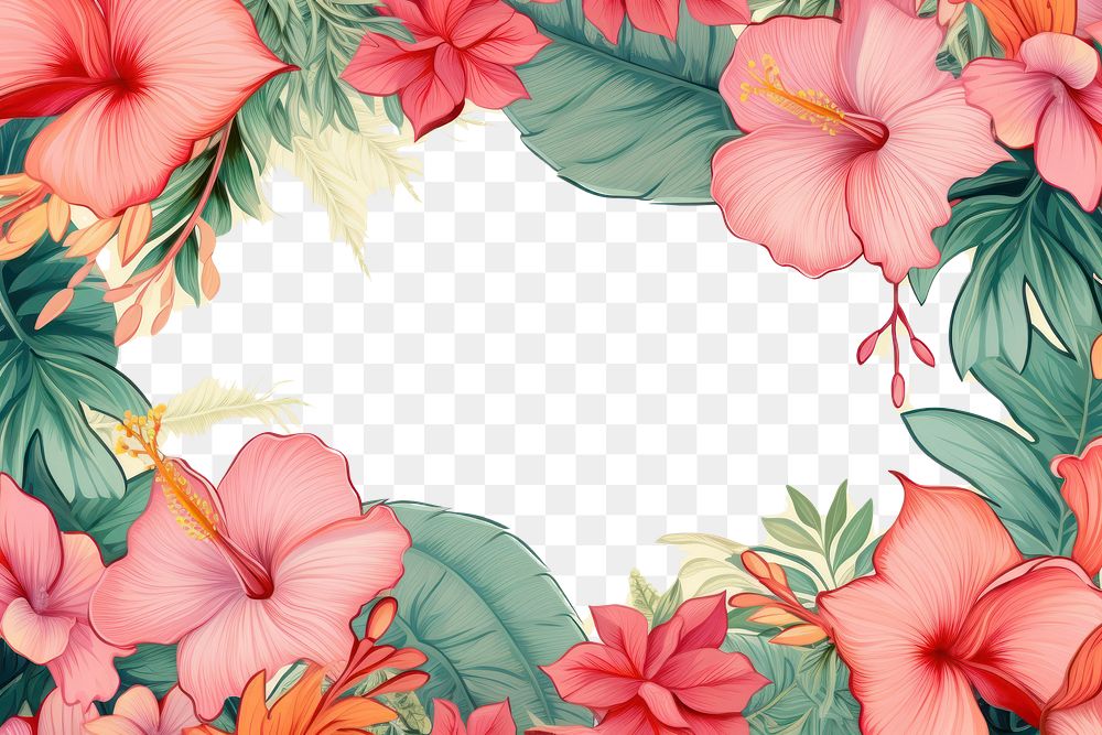 PNG Tropical ornament frame backgrounds hibiscus graphics. AI generated Image by rawpixel.