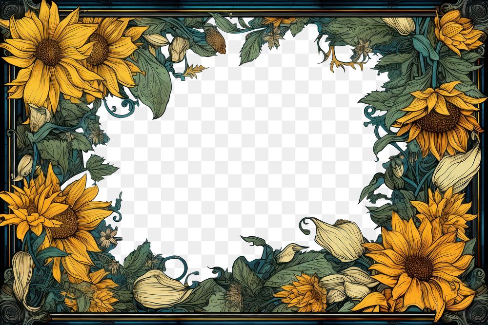 PNG Van gogh inspired ornament frame backgrounds sunflower graphics. AI generated Image by rawpixel.
