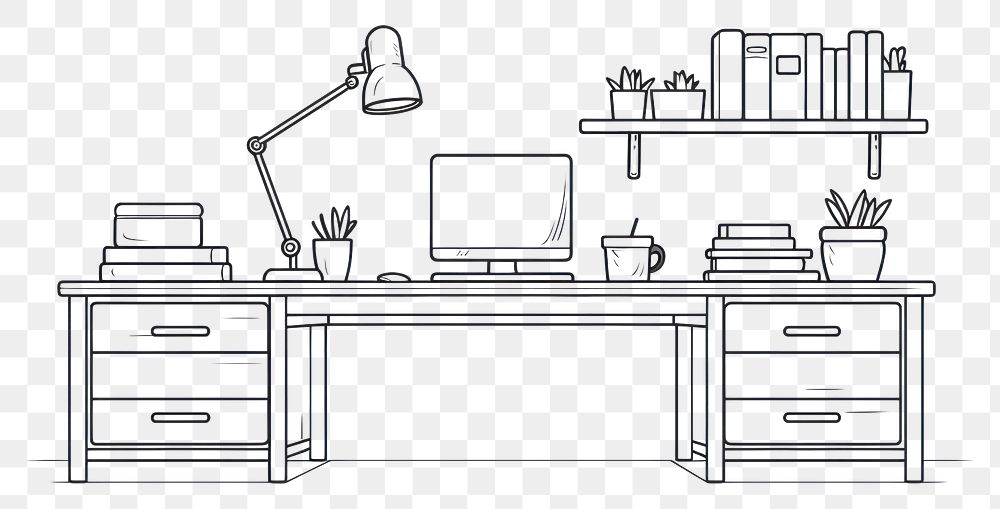 PNG  Workspace furniture sketch table. AI generated Image by rawpixel.