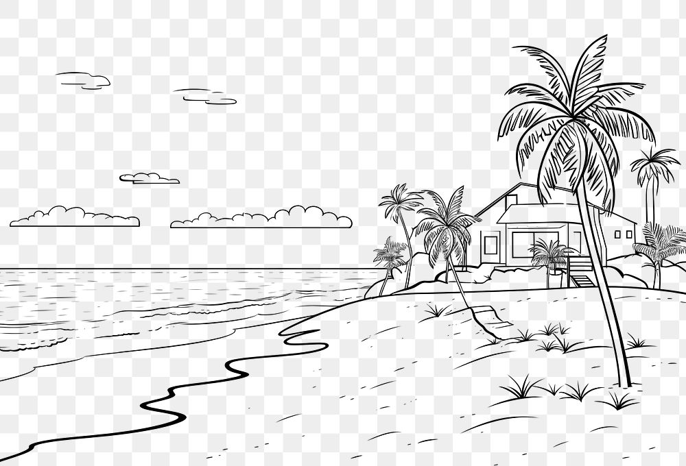 PNG  Beach drawing sketch architecture. AI generated Image by rawpixel.