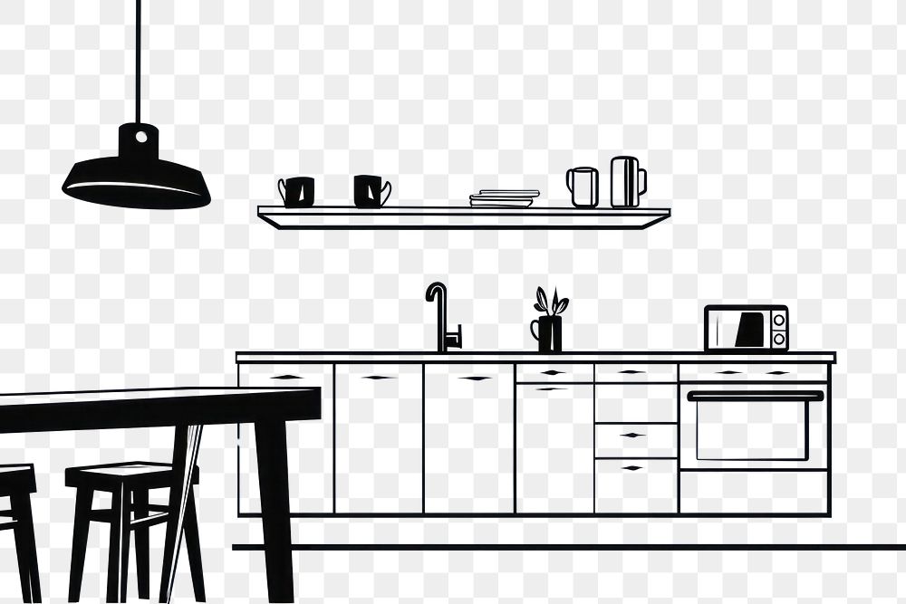 PNG  Kitchen furniture cabinet drawing. AI generated Image by rawpixel.