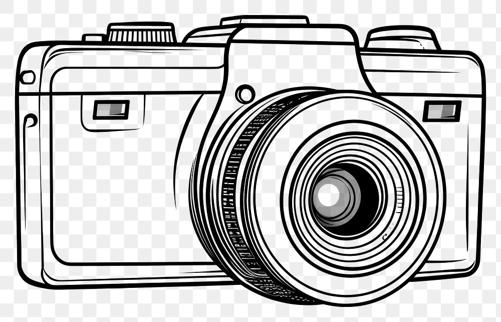 PNG  Camera sketch white background photographing. AI generated Image by rawpixel.