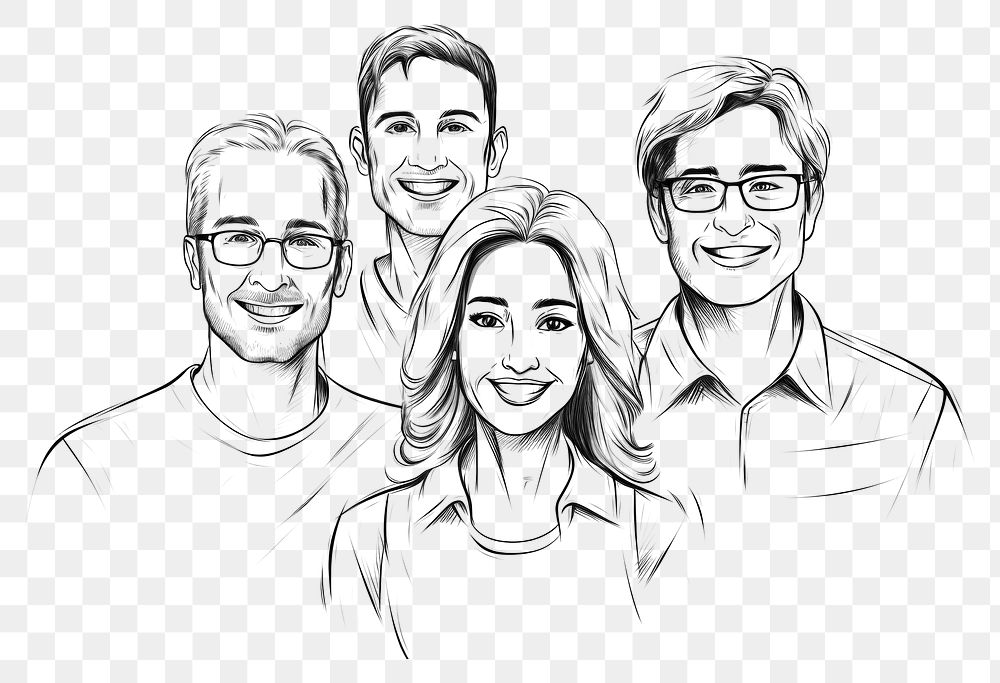 PNG  Diversity people sketch smiling drawing. AI generated Image by rawpixel.