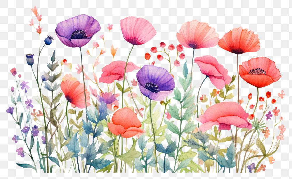 PNG Floral background pattern flower poppy. AI generated Image by rawpixel.