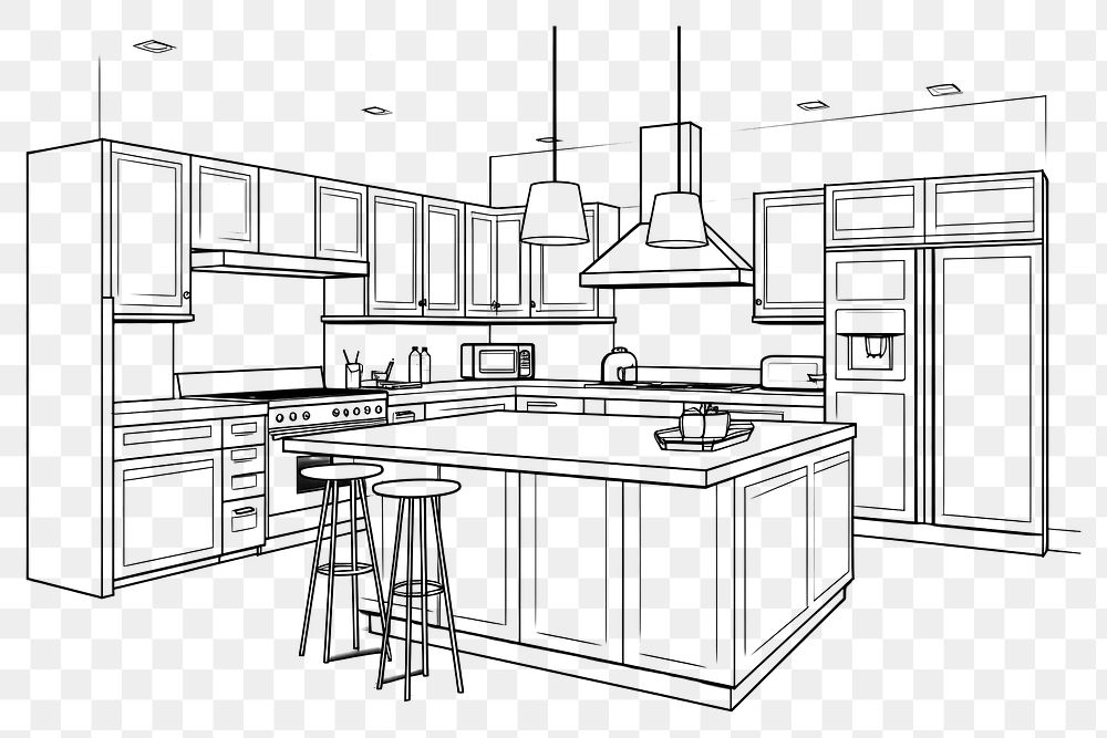 PNG  Kitchen room furniture cabinet outline. AI generated Image by rawpixel.