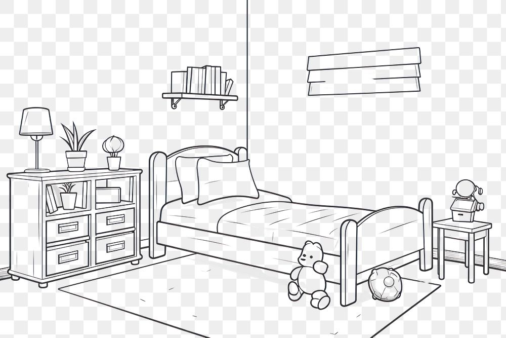 PNG  Kids room furniture bedroom drawing. AI generated Image by rawpixel.