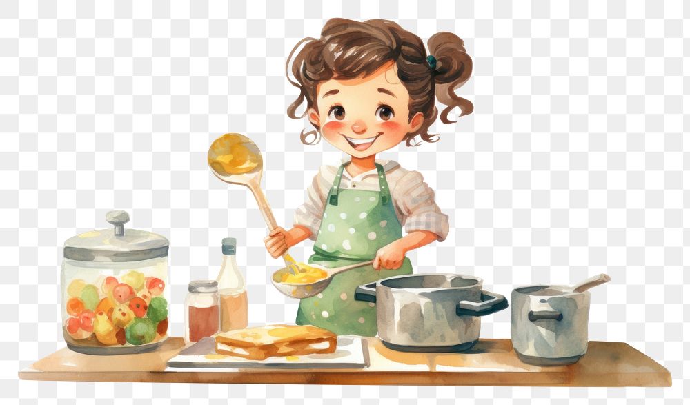PNG  Girl cooking cute food dish. AI generated Image by rawpixel.
