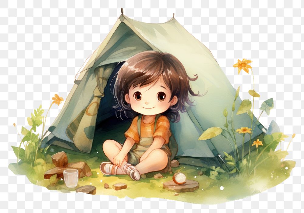 PNG  Camping cute tent cross-legged. AI generated Image by rawpixel.