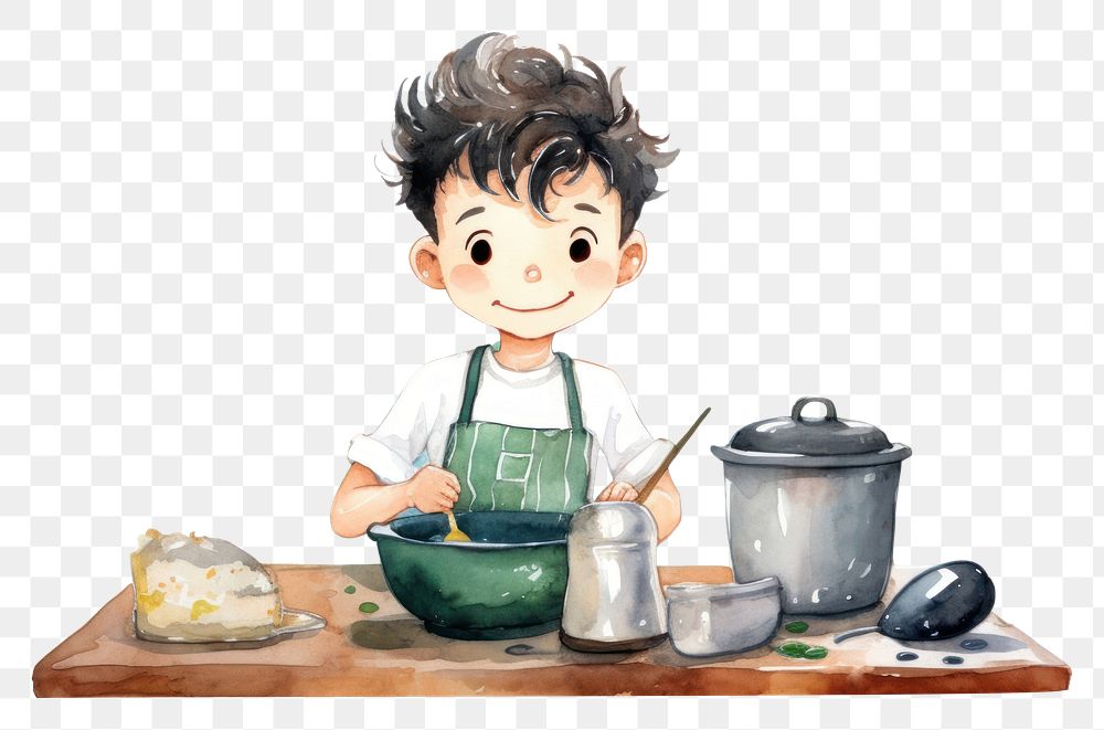 PNG  Boy cooking cute food art. AI generated Image by rawpixel.