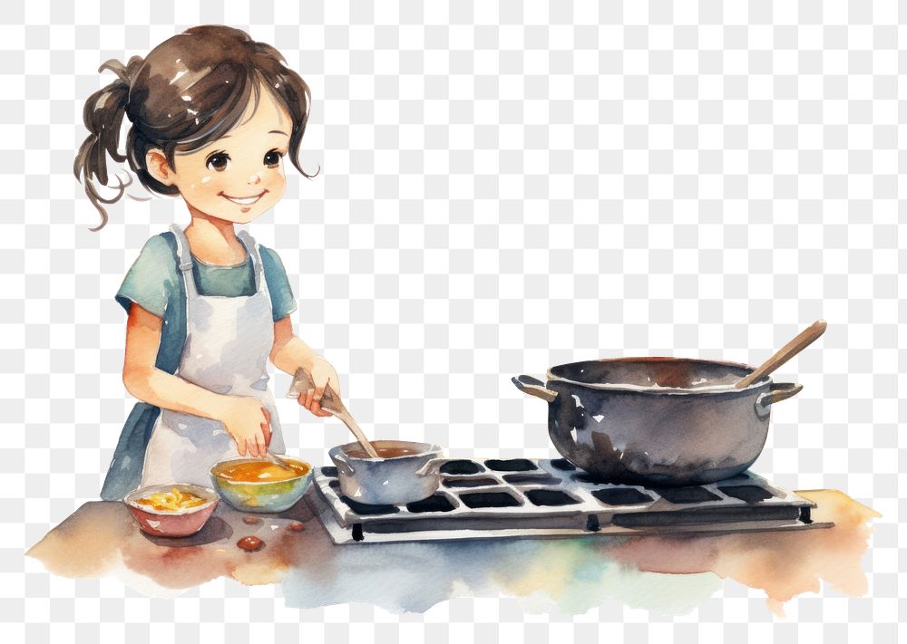 PNG  Girl cooking kitchen dish cute. AI generated Image by rawpixel.