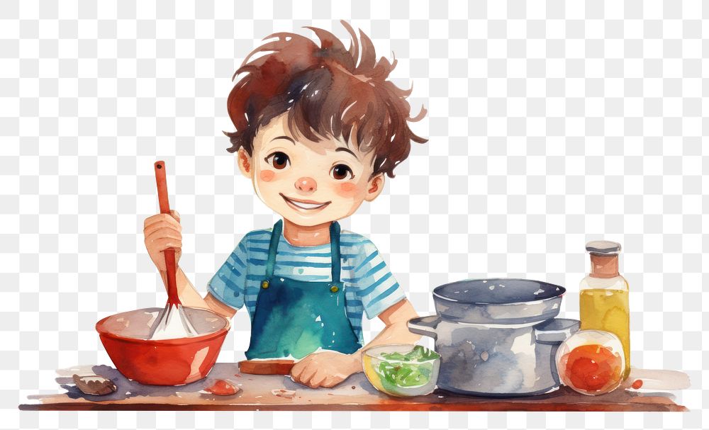 PNG  Boy cooking painting brush child. AI generated Image by rawpixel.