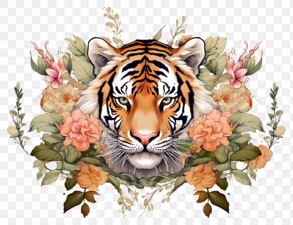 PNG Tiger flower tiger wildlife. AI generated Image by rawpixel.