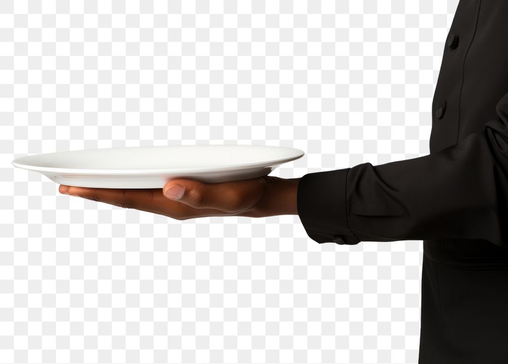 PNG  A man waitress hand is holding up a platter plate adult food. AI generated Image by rawpixel.