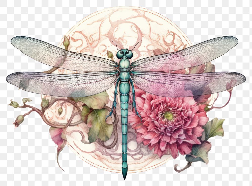 PNG Dragonfly dragonfly flower insect. AI generated Image by rawpixel.