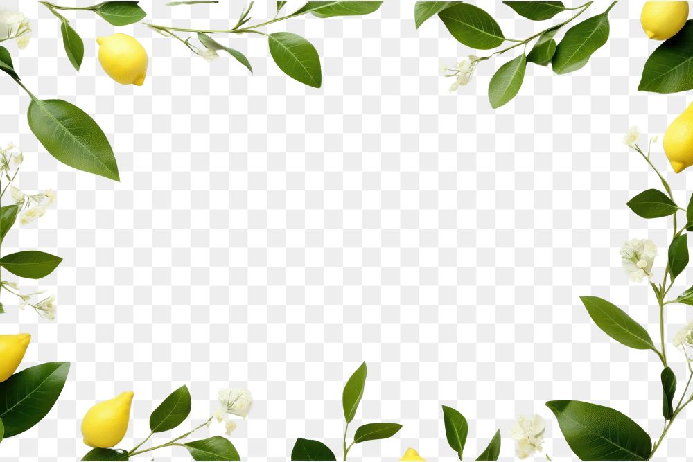 PNG Summer leaves frame backgrounds fruit lemon. AI generated Image by rawpixel.