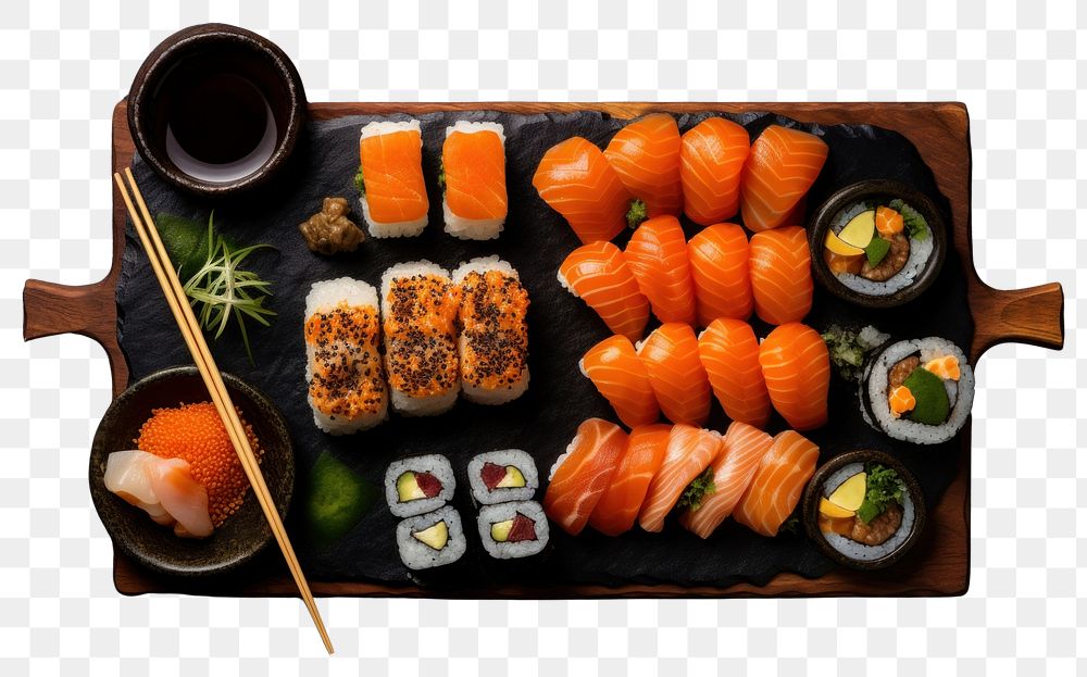 PNG Japanese sushi set food chopsticks seafood. AI generated Image by rawpixel.
