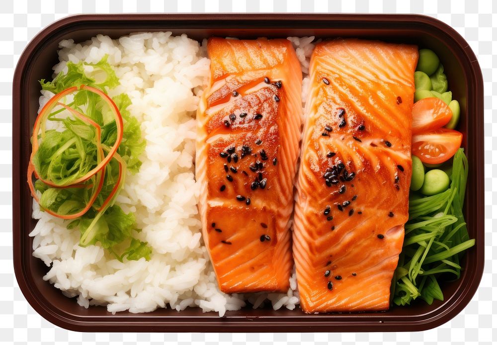 PNG Bento box food seafood salmon. AI generated Image by rawpixel.