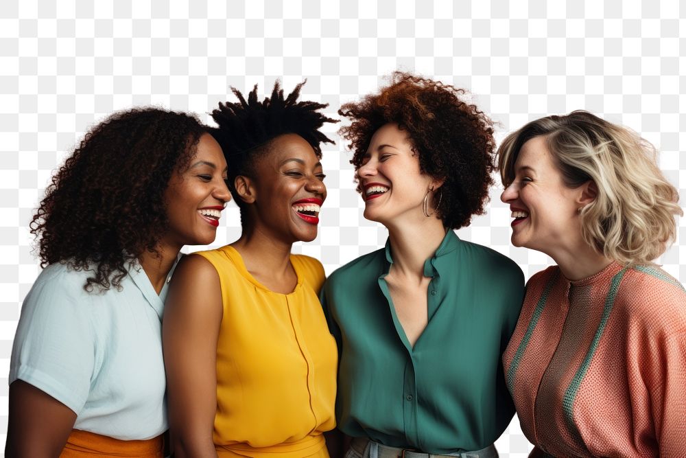 PNG Diverse women laughing portrait adult. AI generated Image by rawpixel.