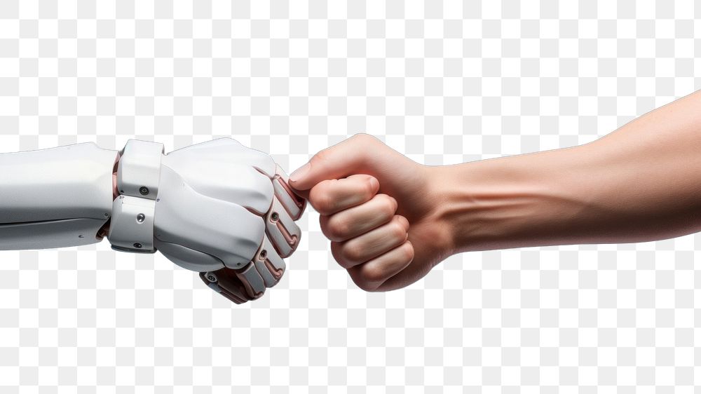 PNG 3d robot hand fist bump with human hand technology finger adult. AI generated Image by rawpixel.