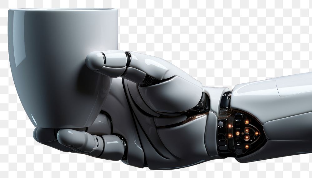 PNG 3d robot hand holding 3d coffee cup technology person human. AI generated Image by rawpixel.