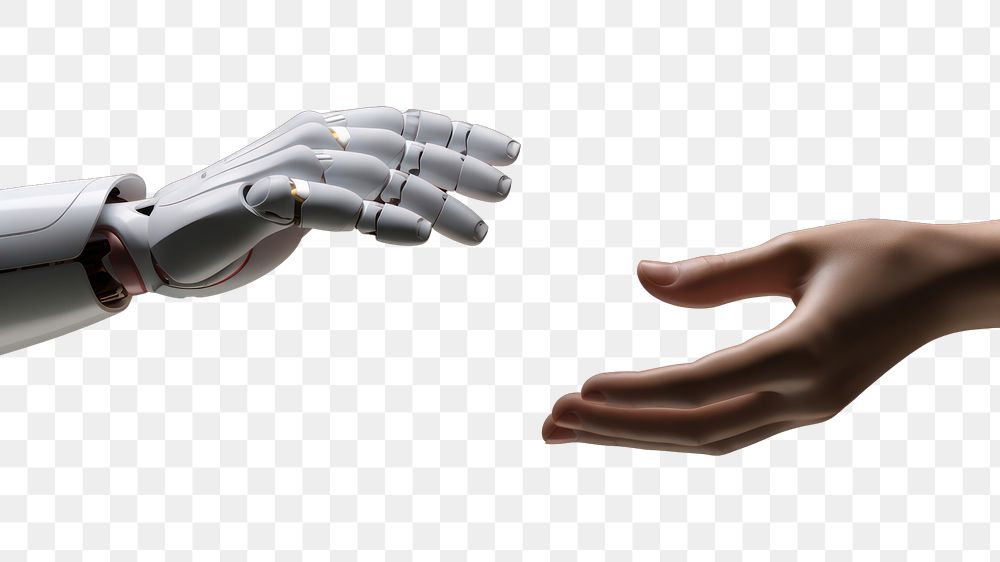 PNG 3d robot hand touching hand with human hand technology finger adult. AI generated Image by rawpixel.
