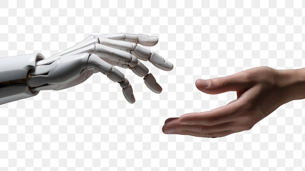 PNG 3d robot hand touching hand with human hand technology finger electronics. AI generated Image by rawpixel.